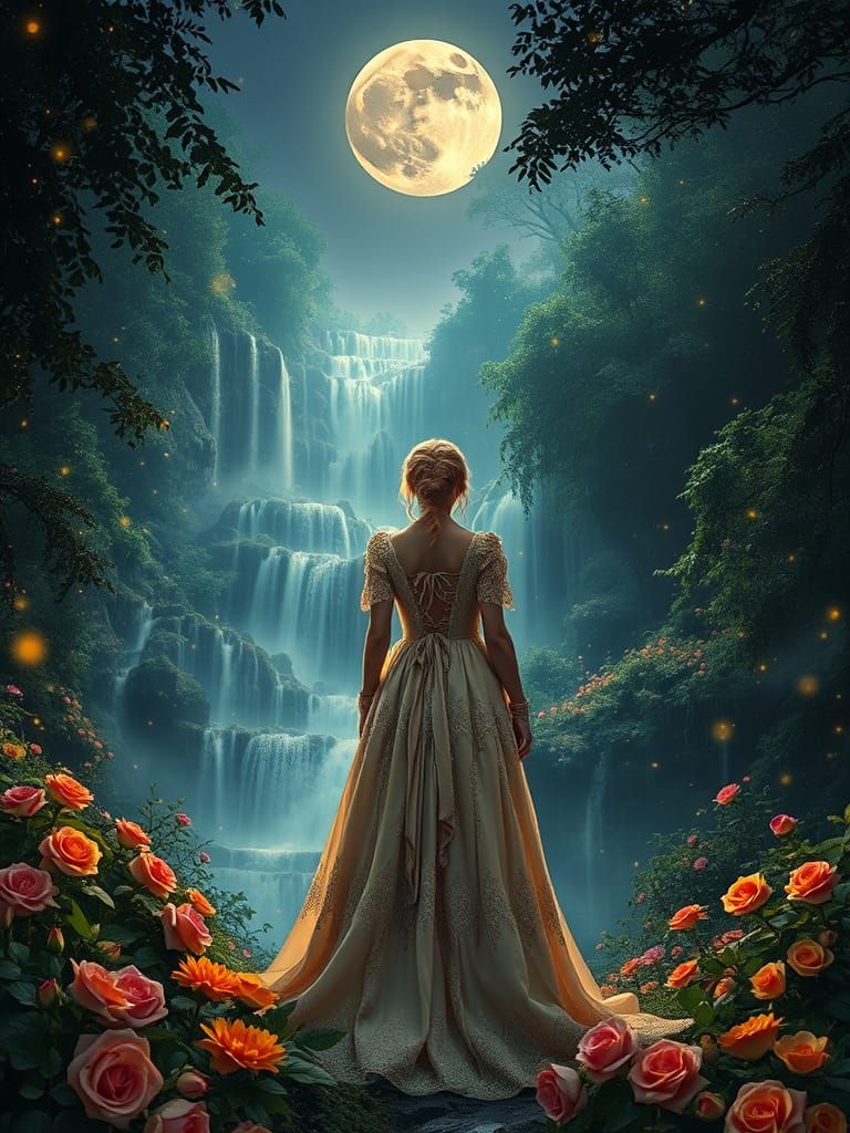 Surreal Waterfall in Dreamlike Steampunk Landscape