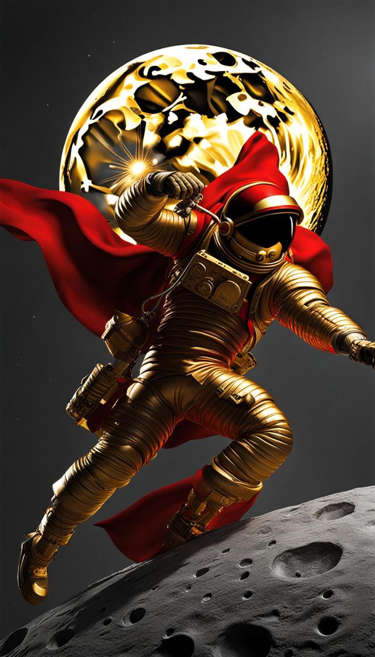 Hero Climbing the Moon in Dynamic Portrait