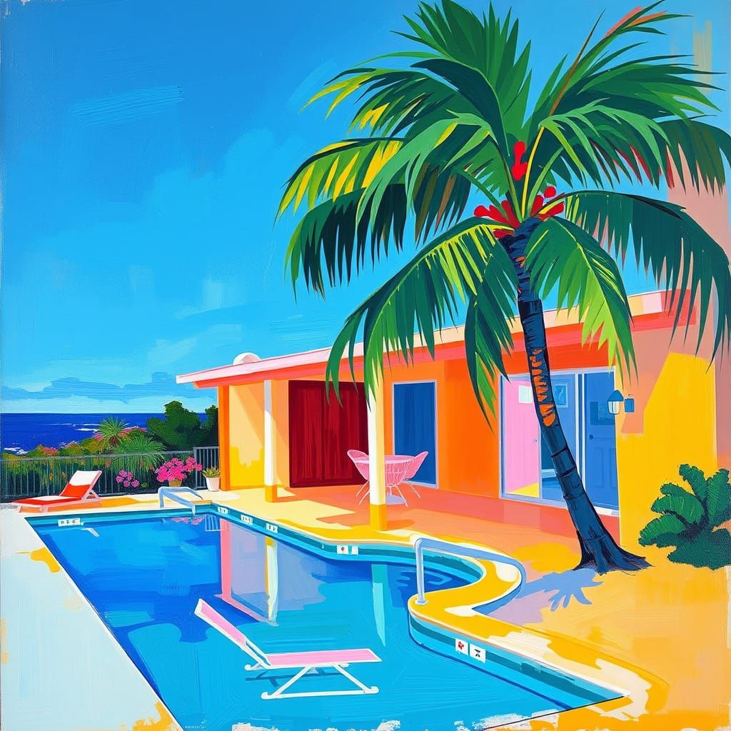 Vibrant Expressionist Beach Scene with Abstract Gestures