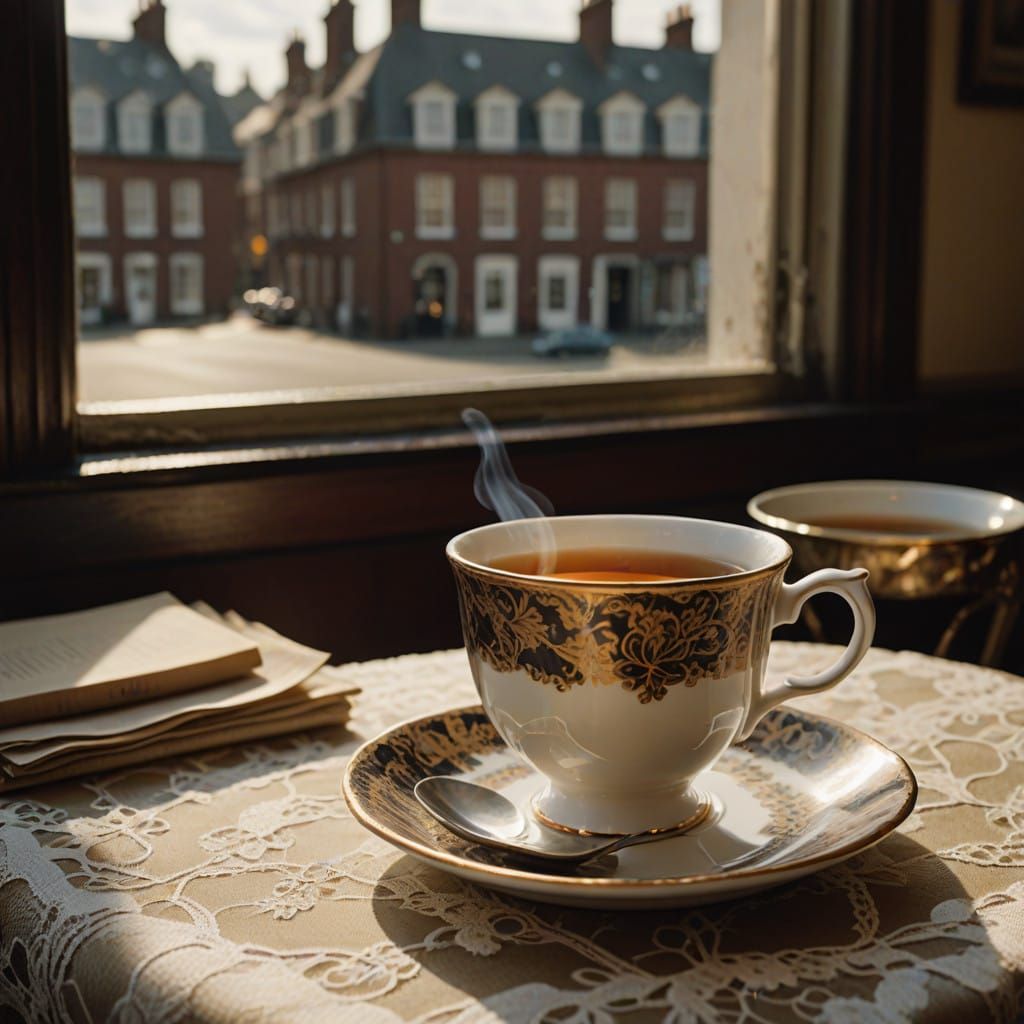Delicate Tea Setting in Whimsical London Scene