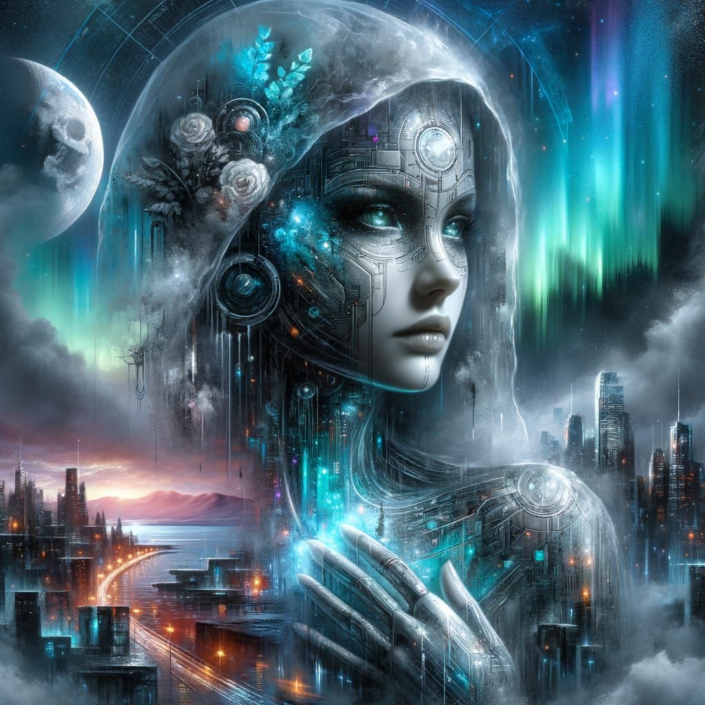 Cyberpunk Resin Woman in Dreamscape City