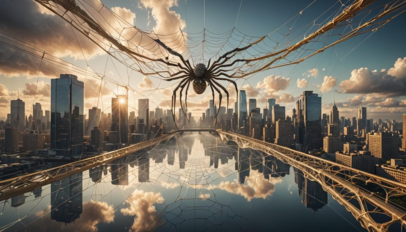 Surreal Spiderweb Bridge in the Sky