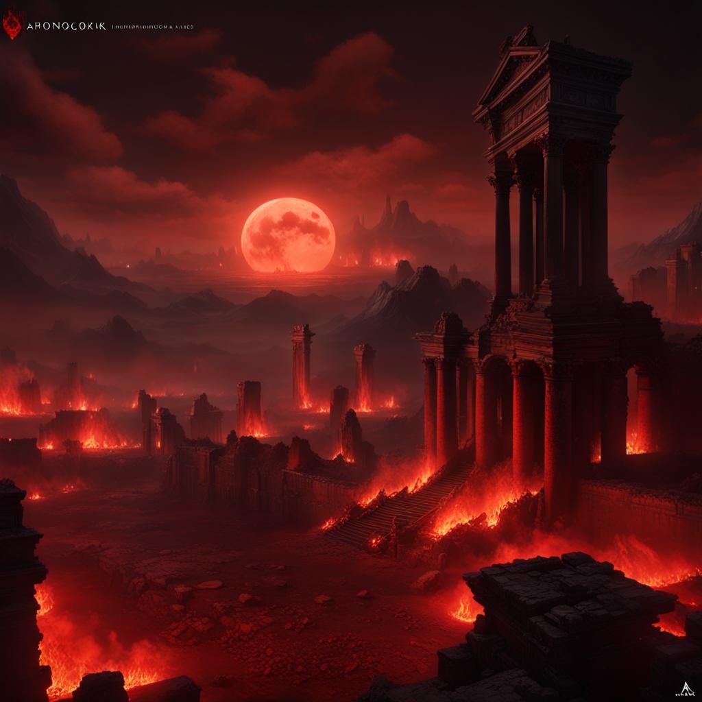 Infernal Lake of Fire: a Dark Fantasy Landscape