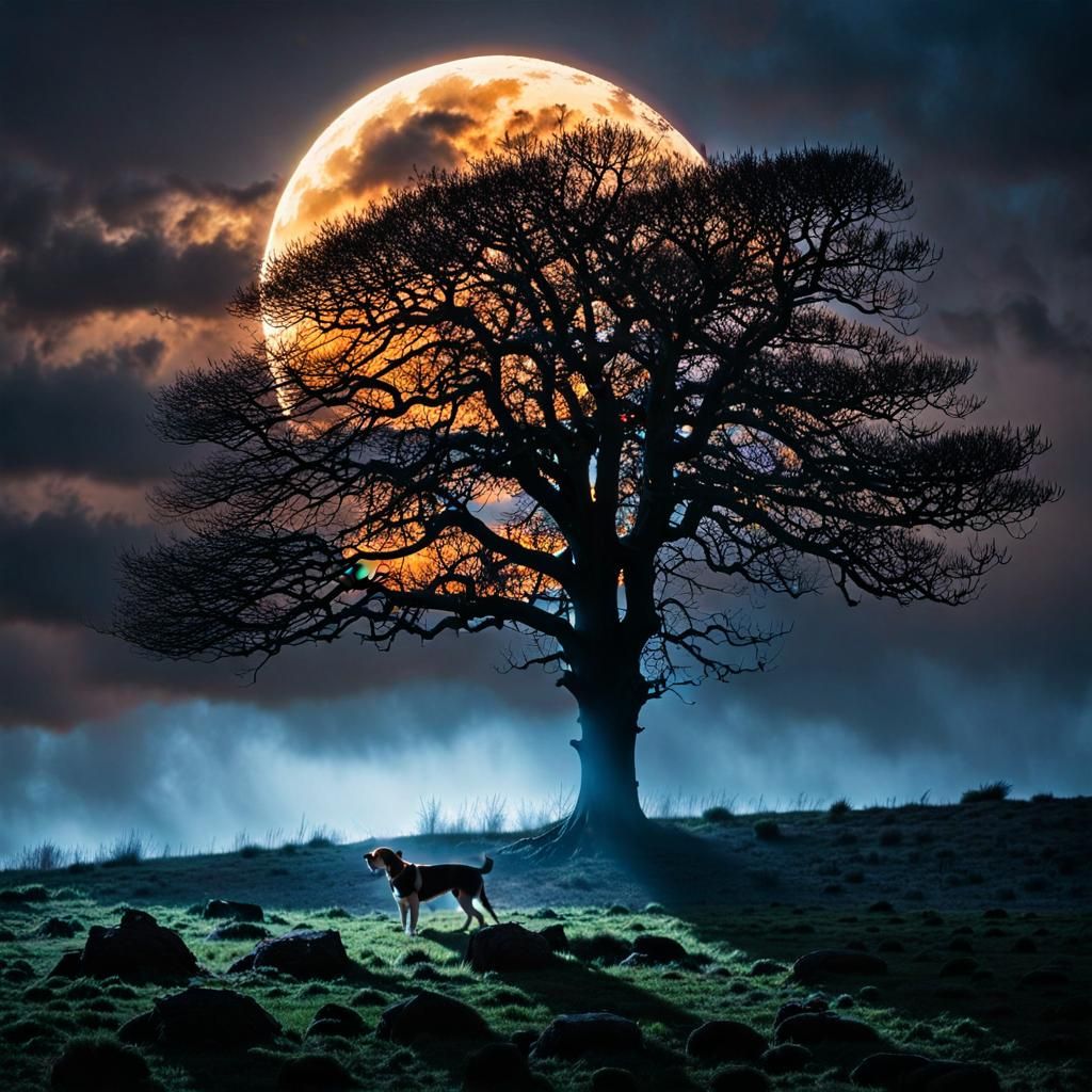 Hound with Glowing Eyes on the Moor
