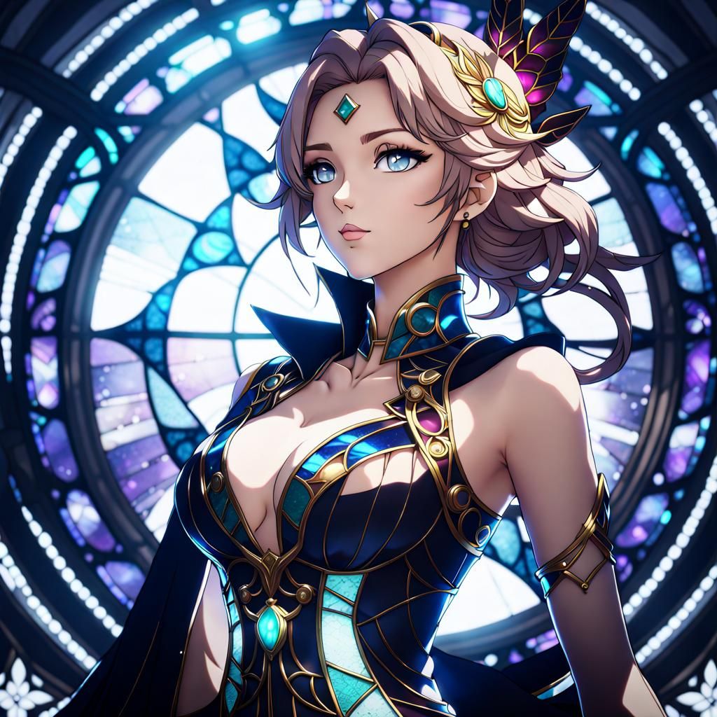 Gothic Stained Glass Jupiter Goddess in 3D Anime Art