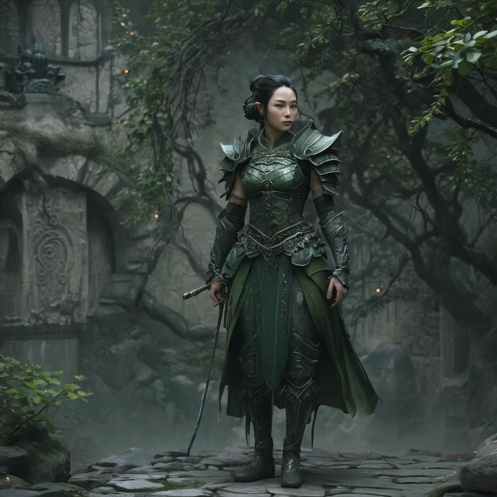 Fantasy Elf Monk Conjures Jade Mists