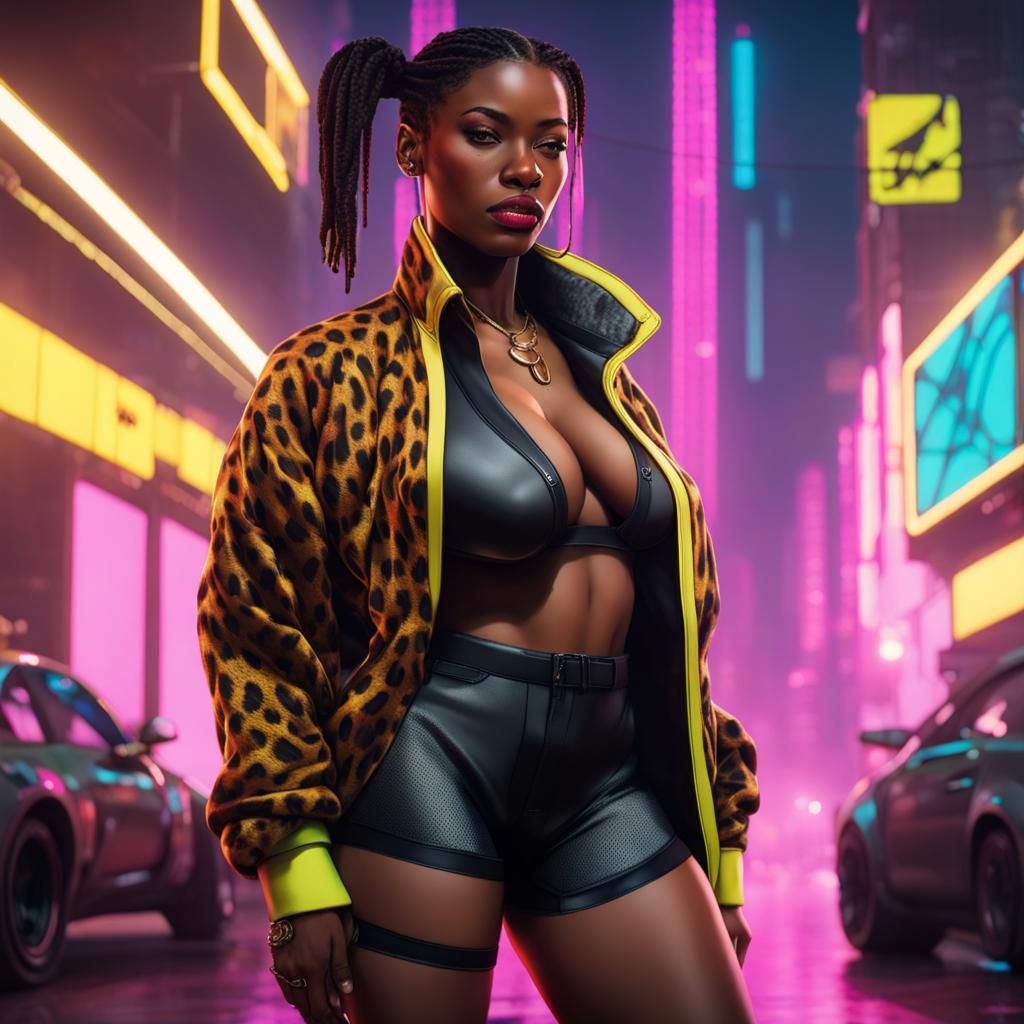 Cyberpunk Woman in Neon Cityscape