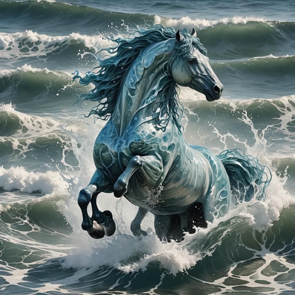 Water Horse Rising from Ocean Waves