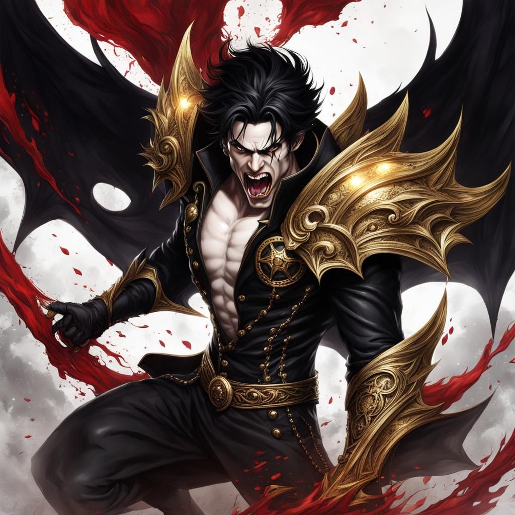Heroic Vampire Dripping Blood in Fantasy Setting