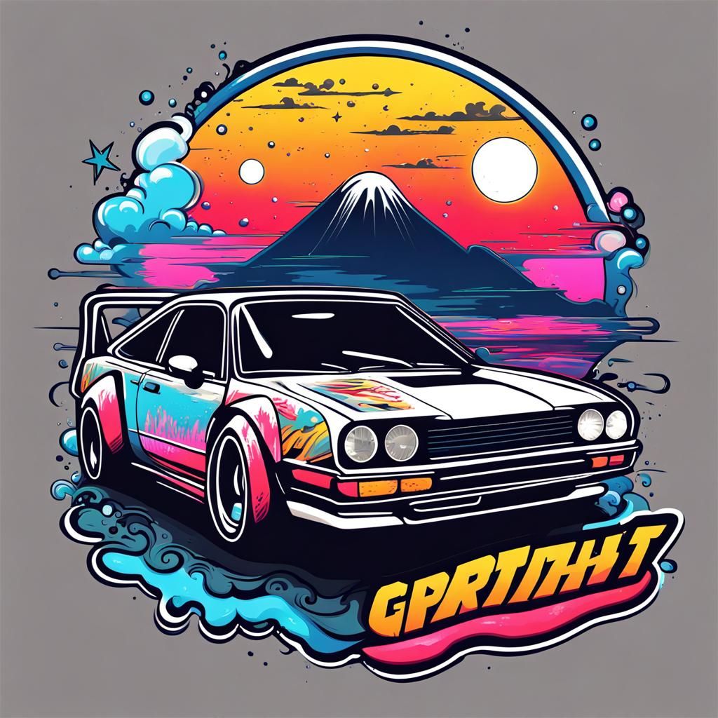 JDM Retro Car Racing Logo in Neon Graffiti Art
