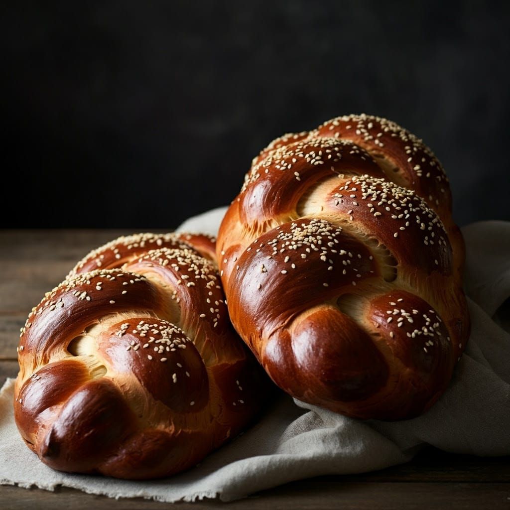 Beautiful Braided Challah Loaves in Photorealistic Style