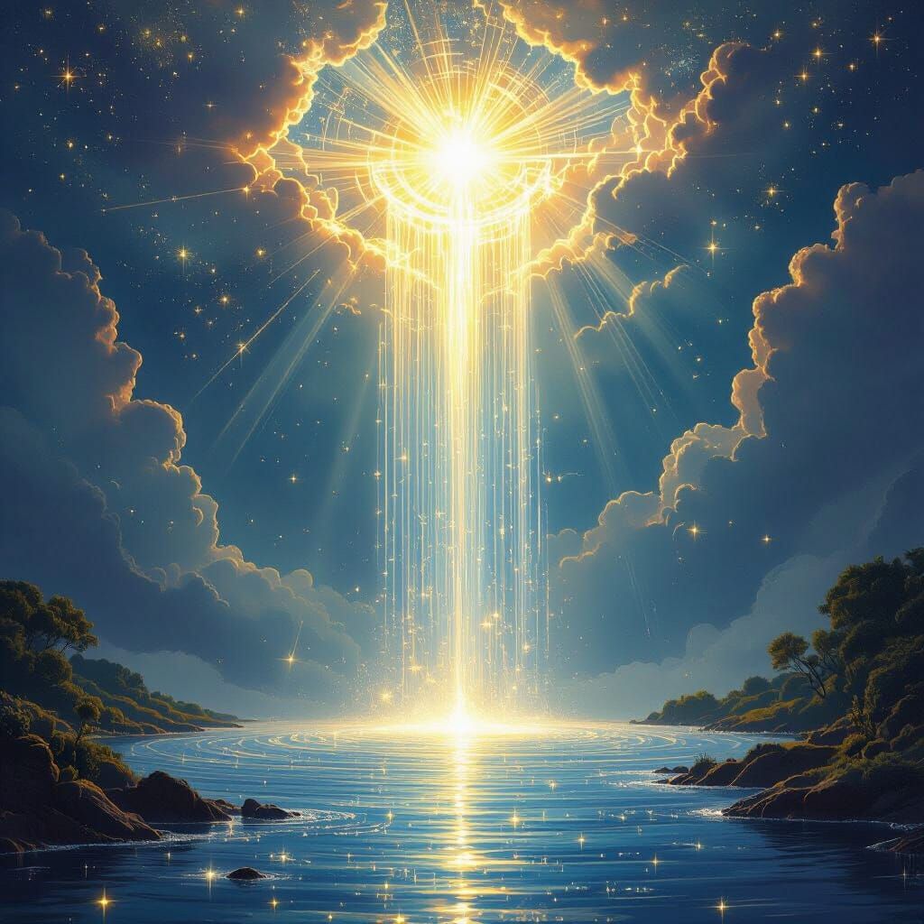 Divine Spirit Creates Earth's Waters with Ethereal Light