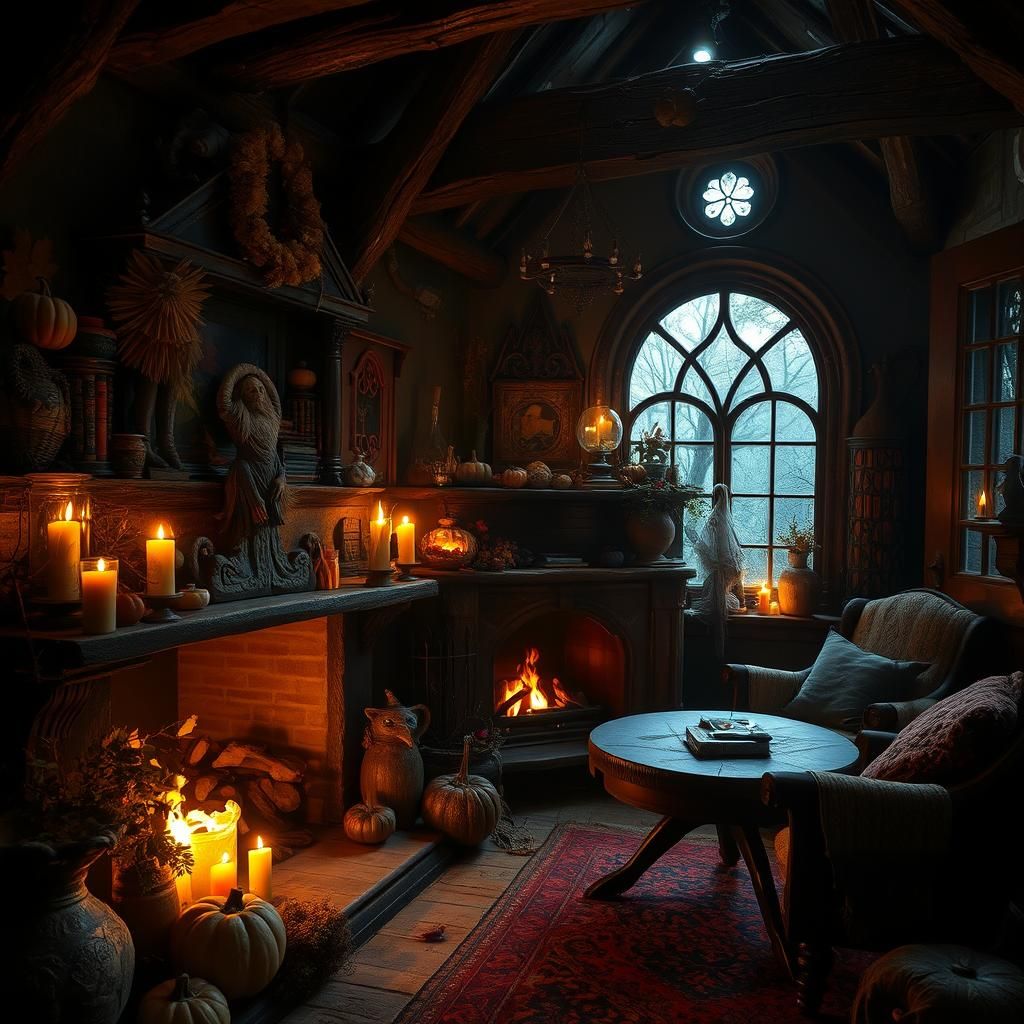 Mysterious Witch's Cottage Interior in Mystical Style