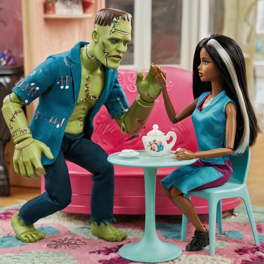 Barbie and Frankenstein Tea Party in Malibu Playhouse