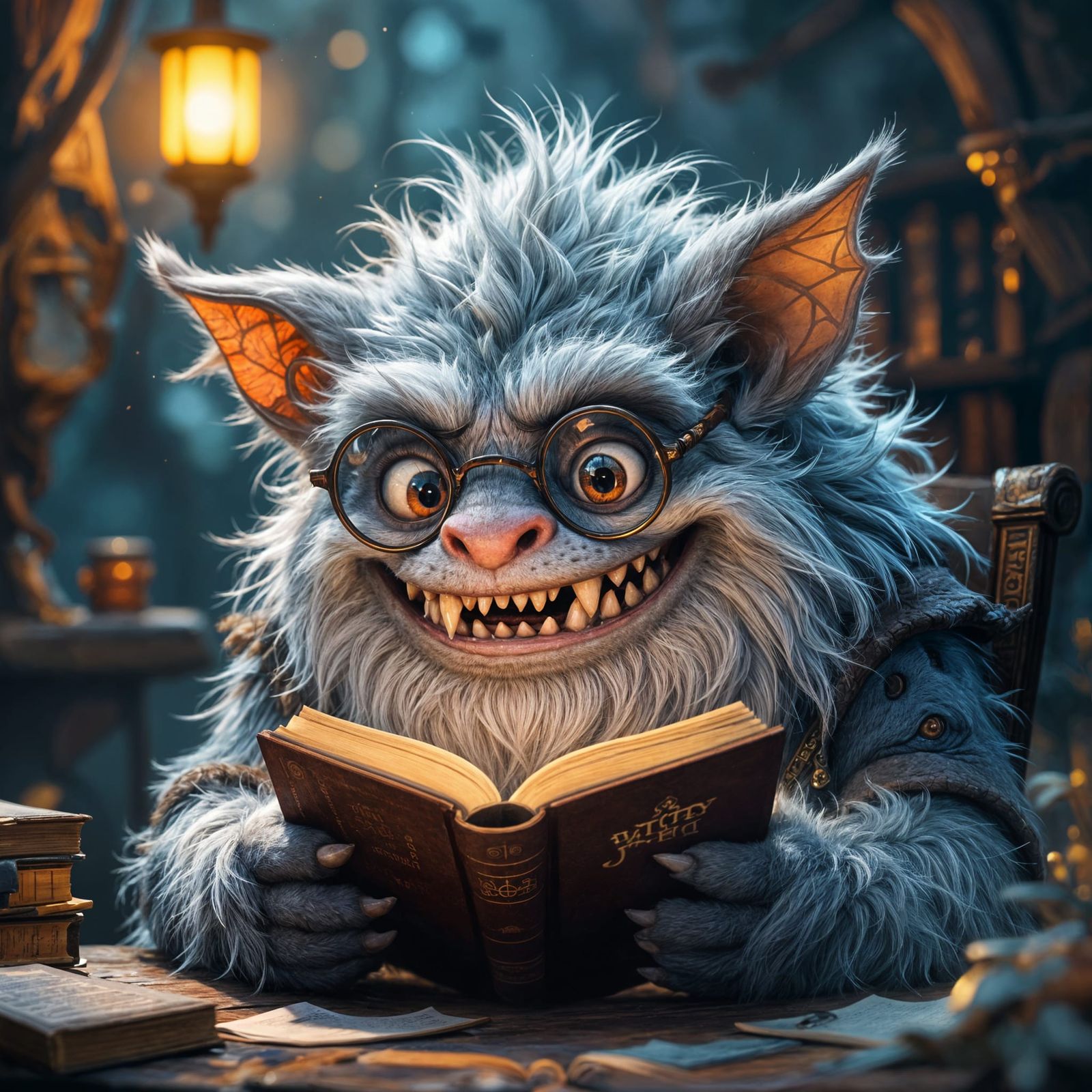 Whimsical Wumpus Monster Reads a Book