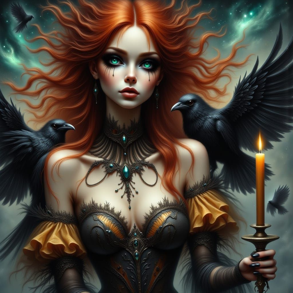 Enigmatic Gothic Witchwoman in Ethereal Whimsy