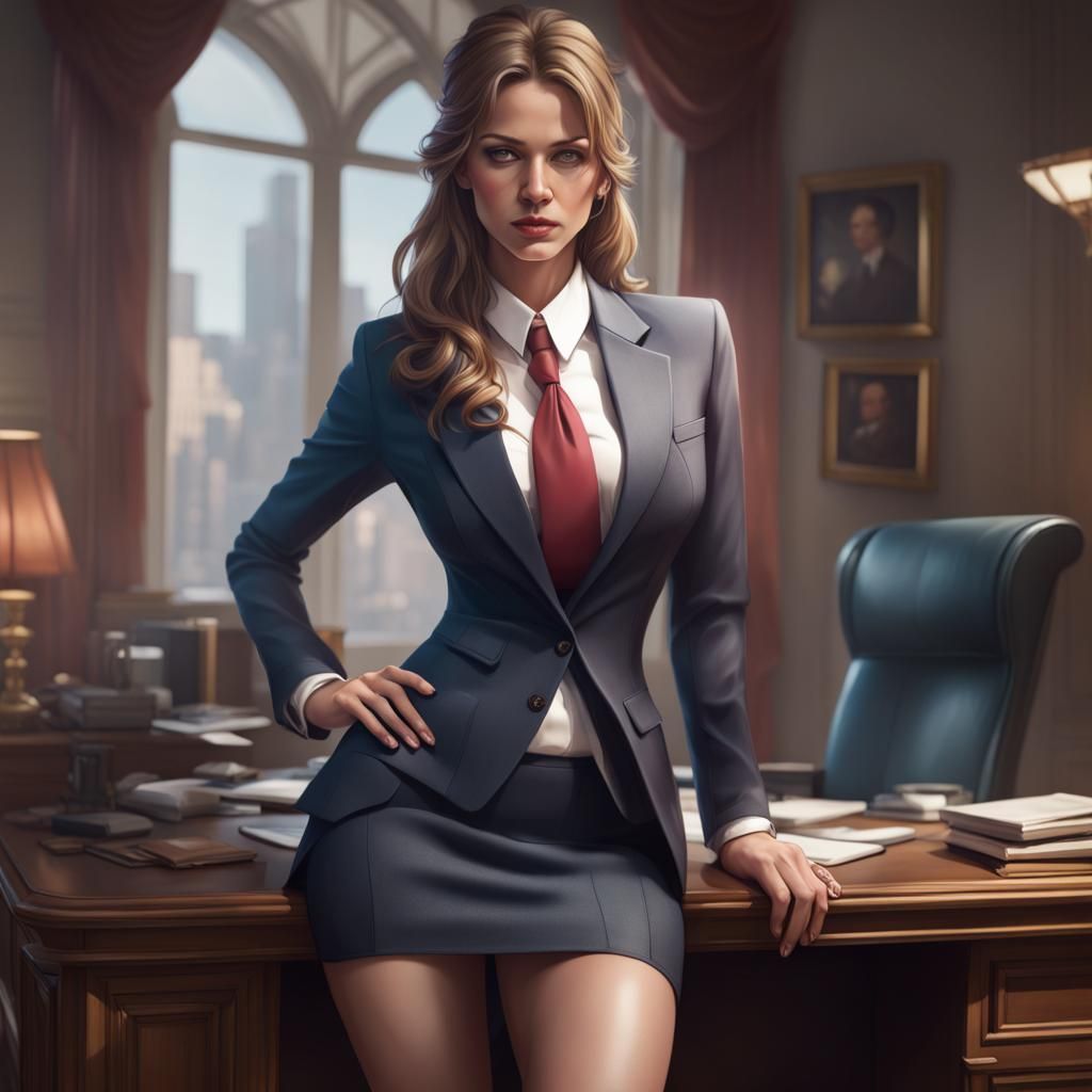 Seductive Secretary Portrait in Hyperdetailed Style