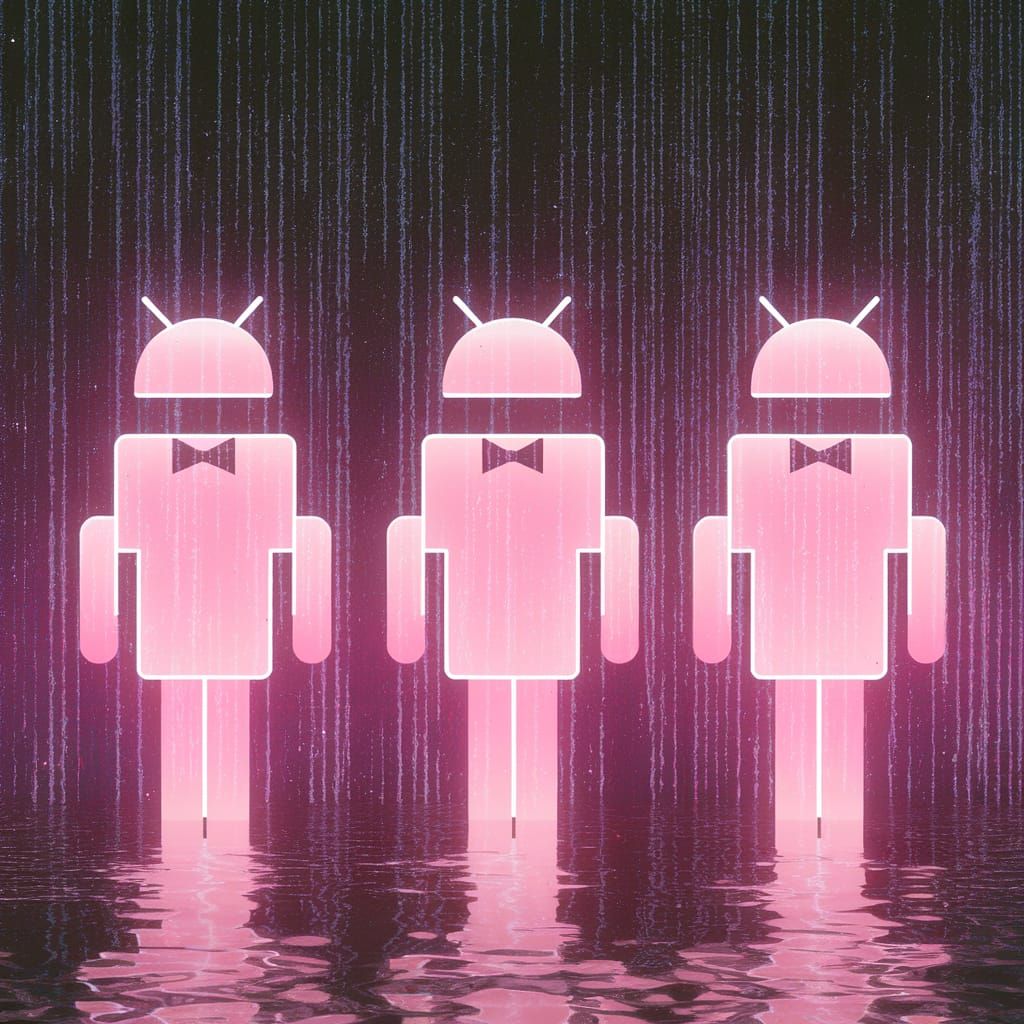 Cyberpunk Digital Painting of Androids in Pink Glow