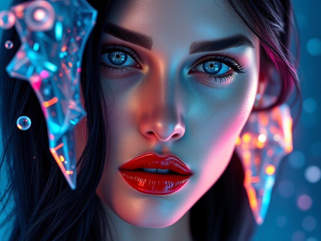 Hyper-Realistic Cyberpunk Portrait with Iridescent Crystals ...