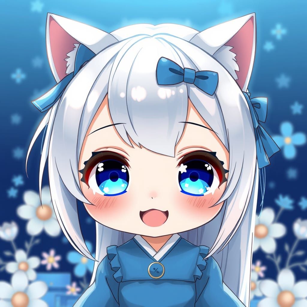 Cute Chibi Anime Catgirl with Sparkling Eyes