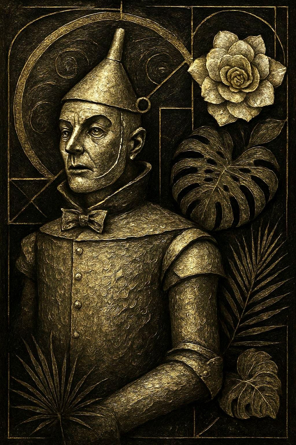 Tin Man in Art Deco Style with Floral Elements