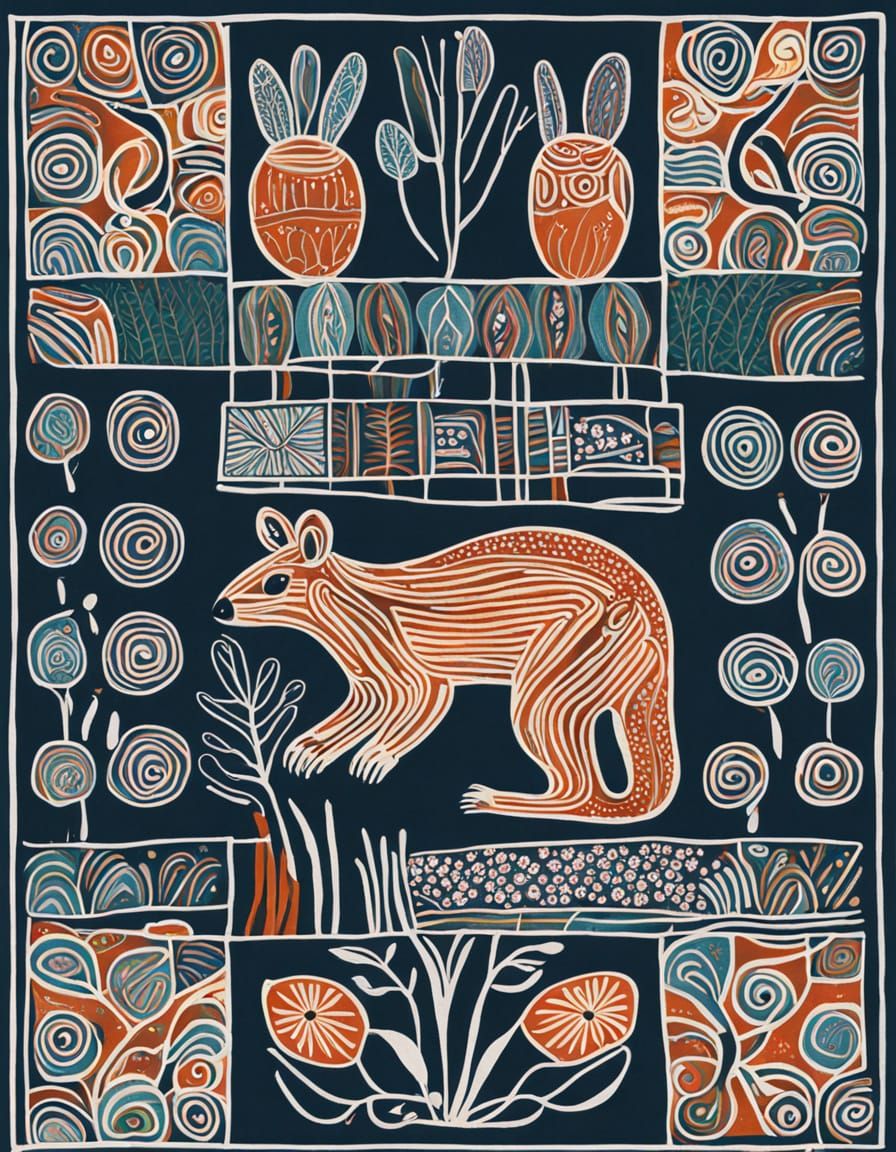 Vibrant Aboriginal Patterns in Harmony with Australian Wildl...