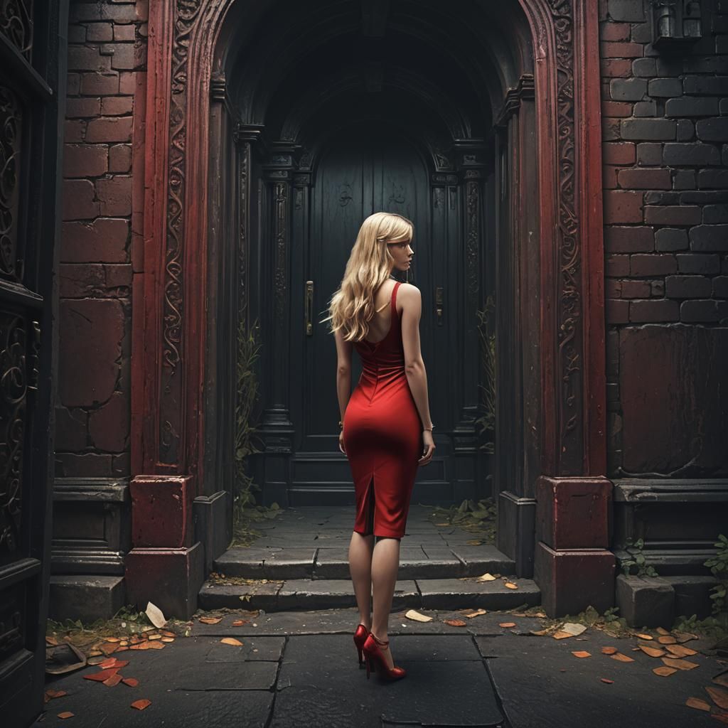 Blonde Woman at Doorway: Fantasy Concept Art