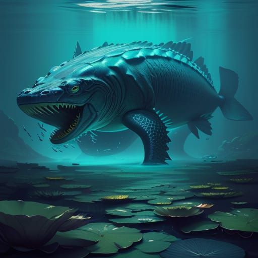 Bioluminescent Aquatic Illustration of a Serpentine Creature...