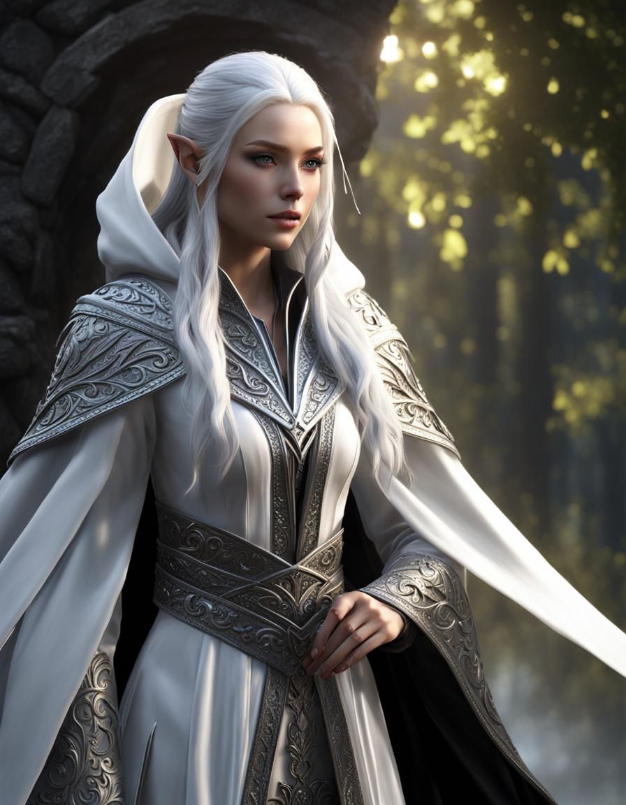 Beautiful Silver-Haired Elf in Photorealistic Fantasy Art