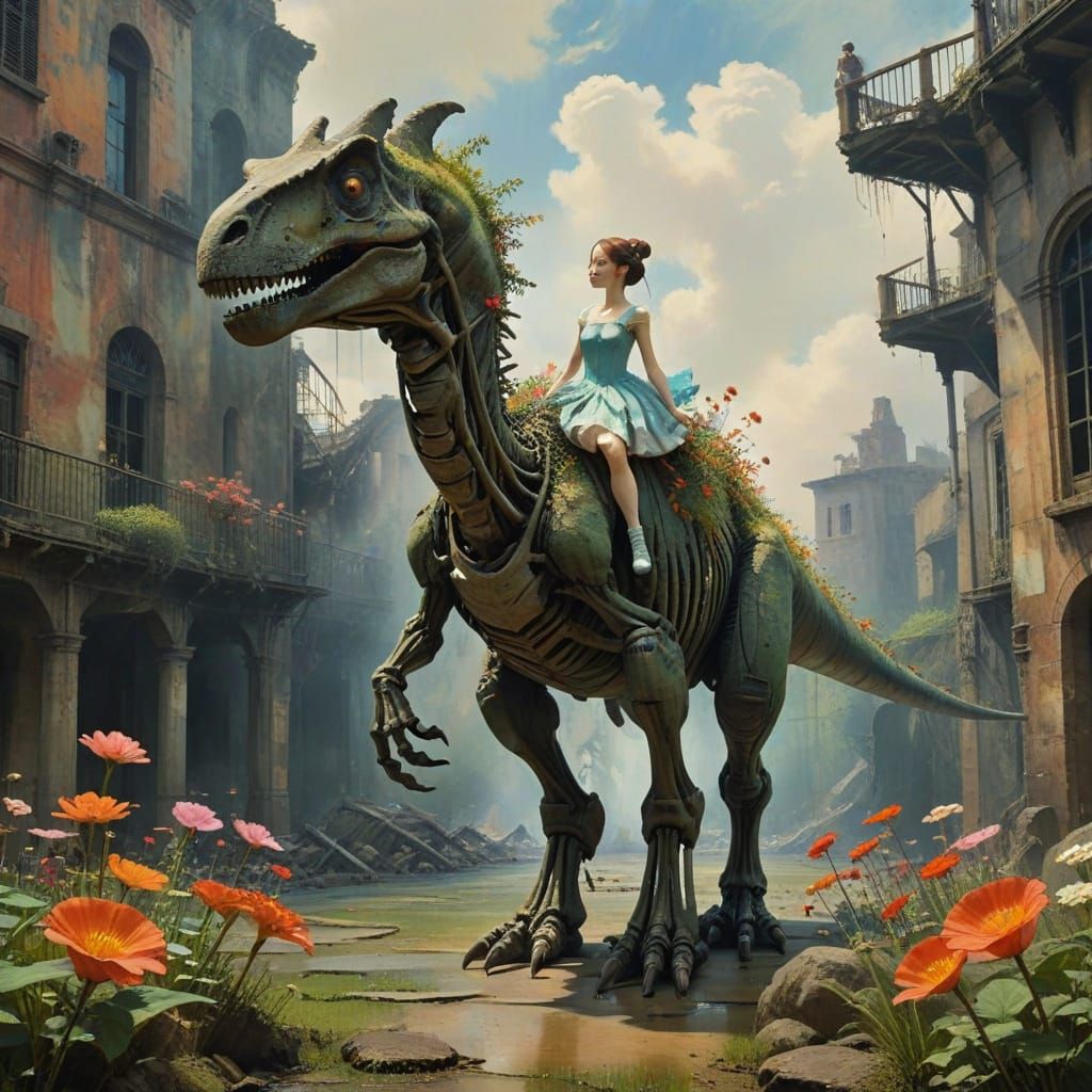 Ballet Dancer in Dinosaur Skeleton Ruins