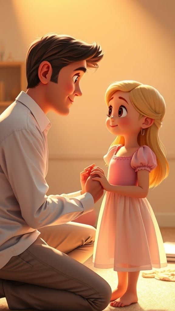 Tender Father-Daughter Moment in Disney Pixar Style