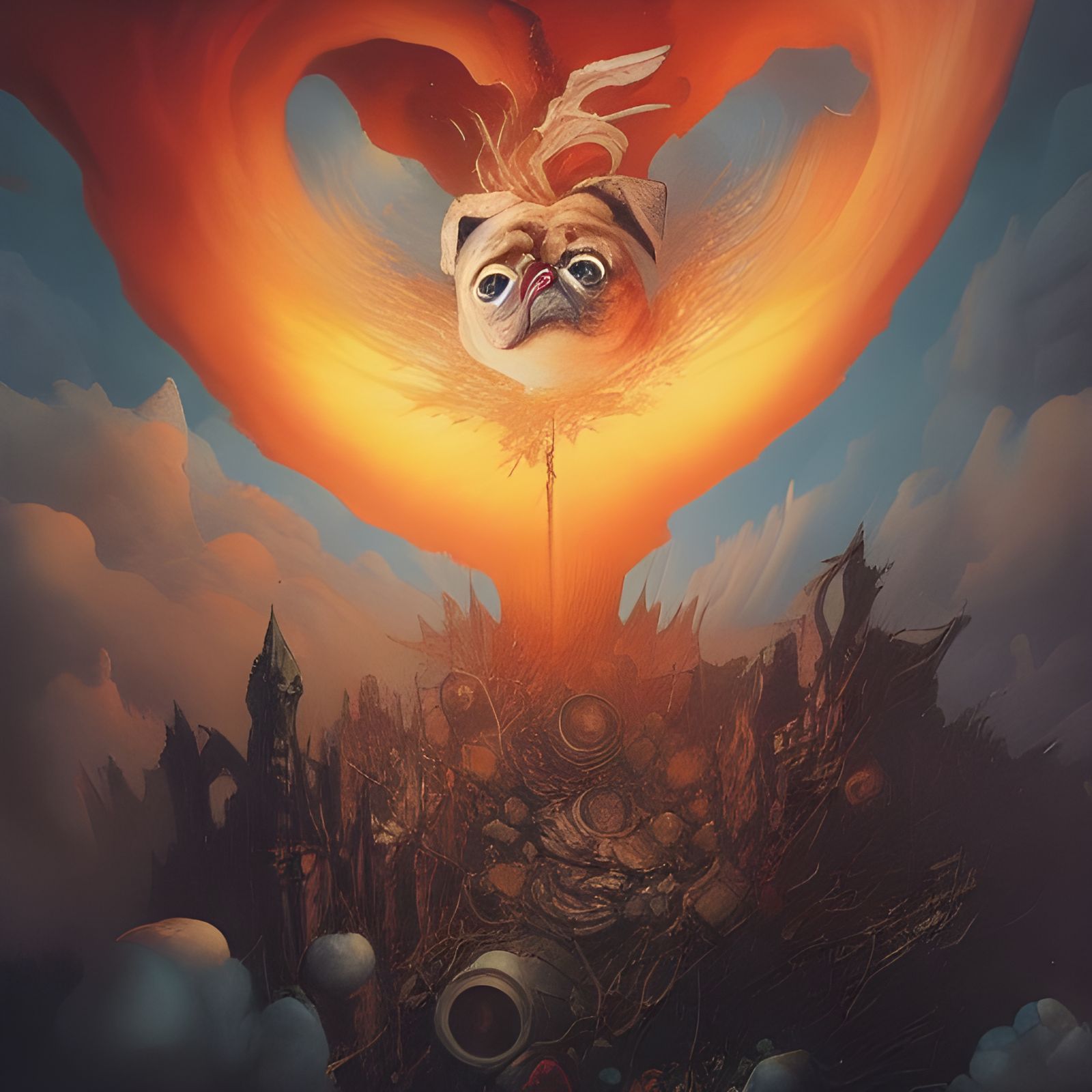 Pug Survives Apocalyptic Blast in Surreal Style
