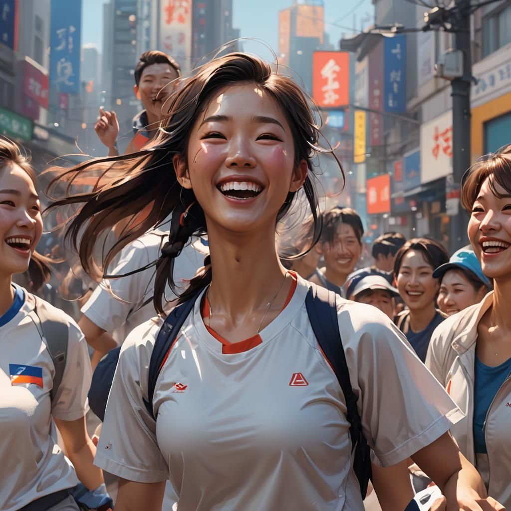 Joyful Korean Girl Portrait in Dynamic Lighting