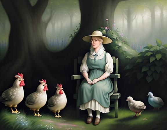 Hobbit Woman in Garden: Whimsical Watercolor Illustration