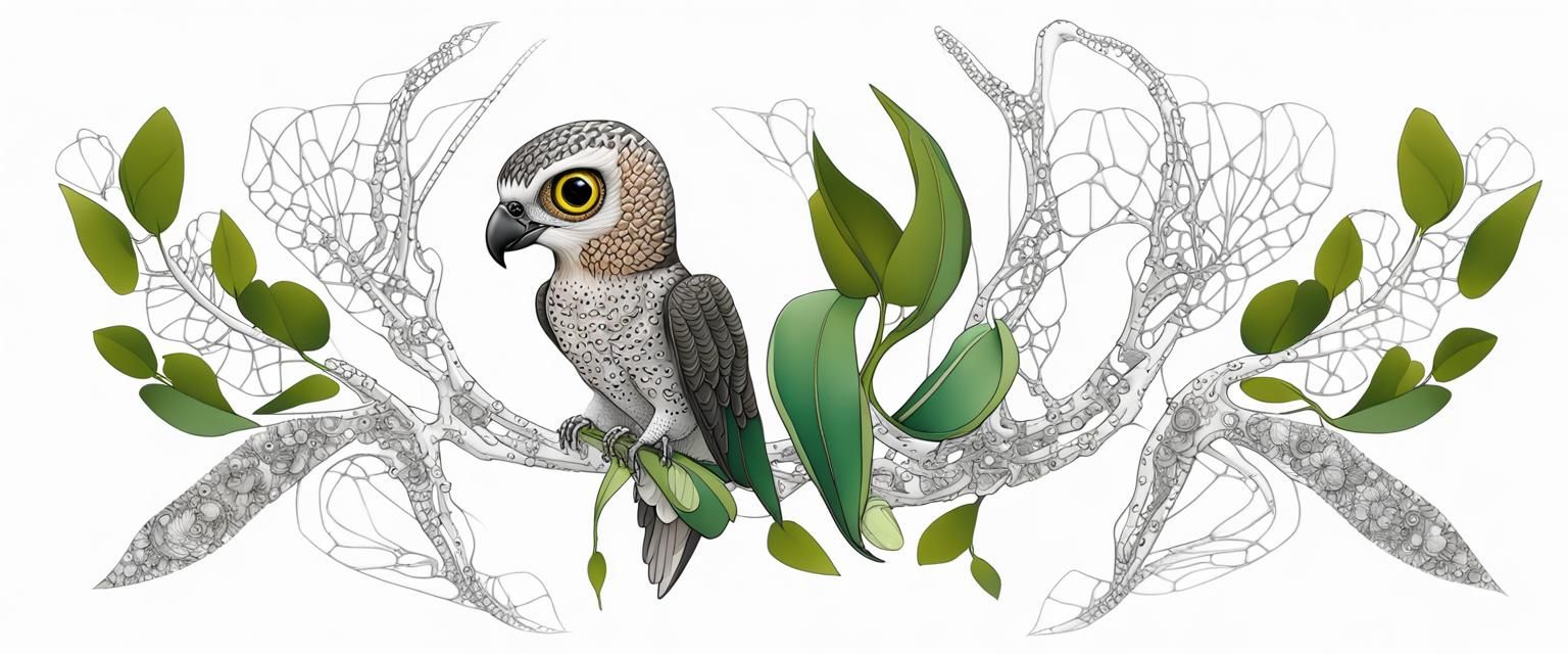 Peregrine Falcon in Australian Flora with Quantum Zentangle