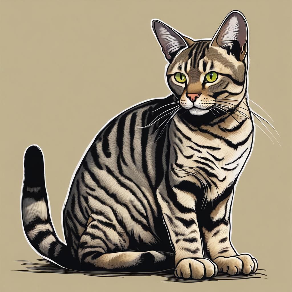 Black Grizzled Tabby Chausie Cat Comic Art