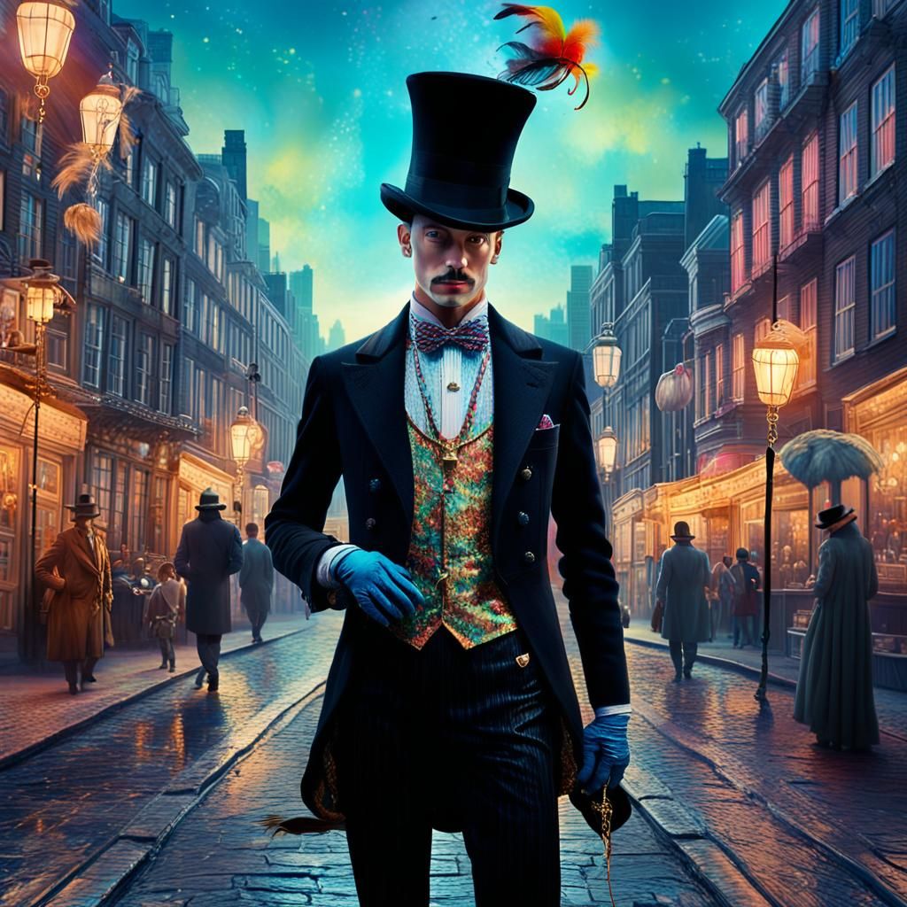 Dandy in a Dreamlike Cityscape