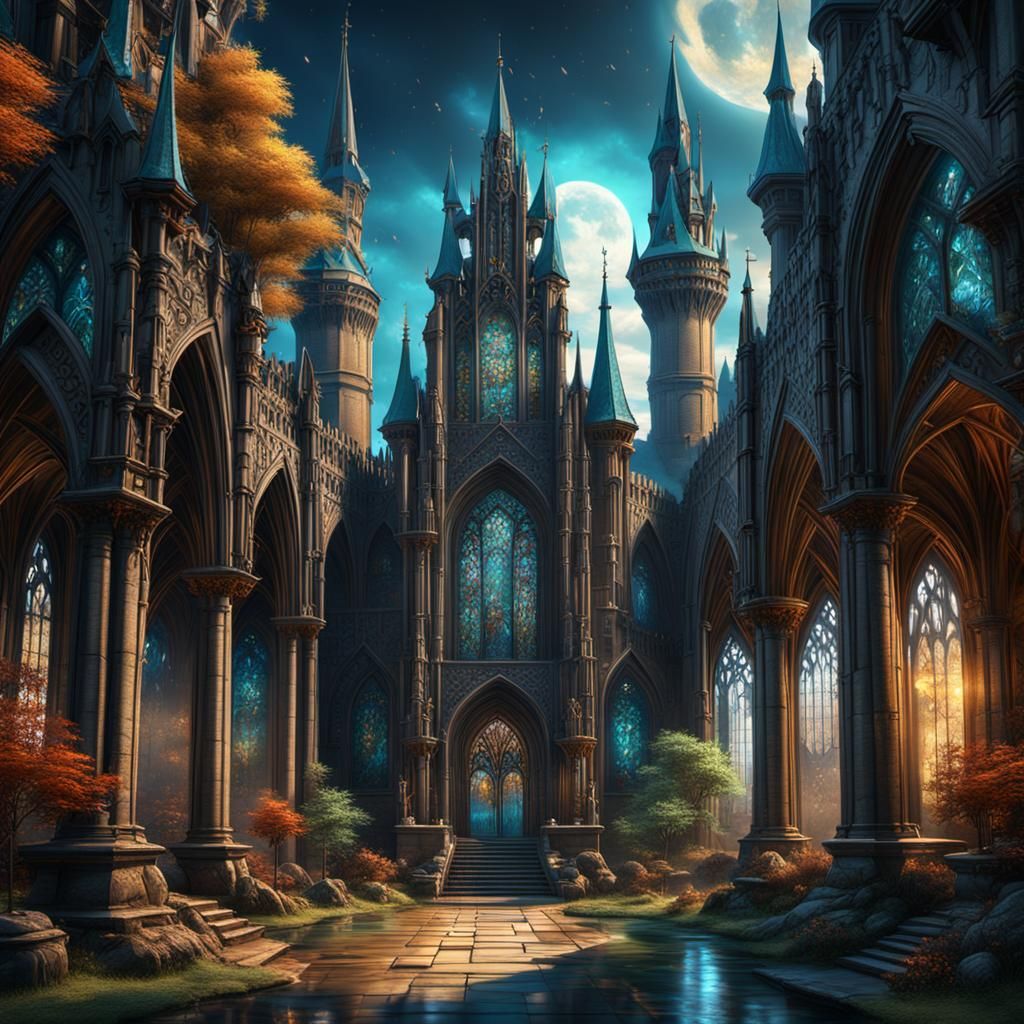 Fantastical Stained Glass Castle Concept Art