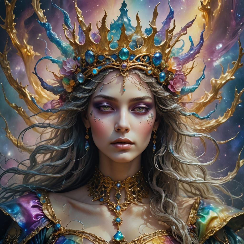 Ethereal Crown Goddess Floating in Dreamscape