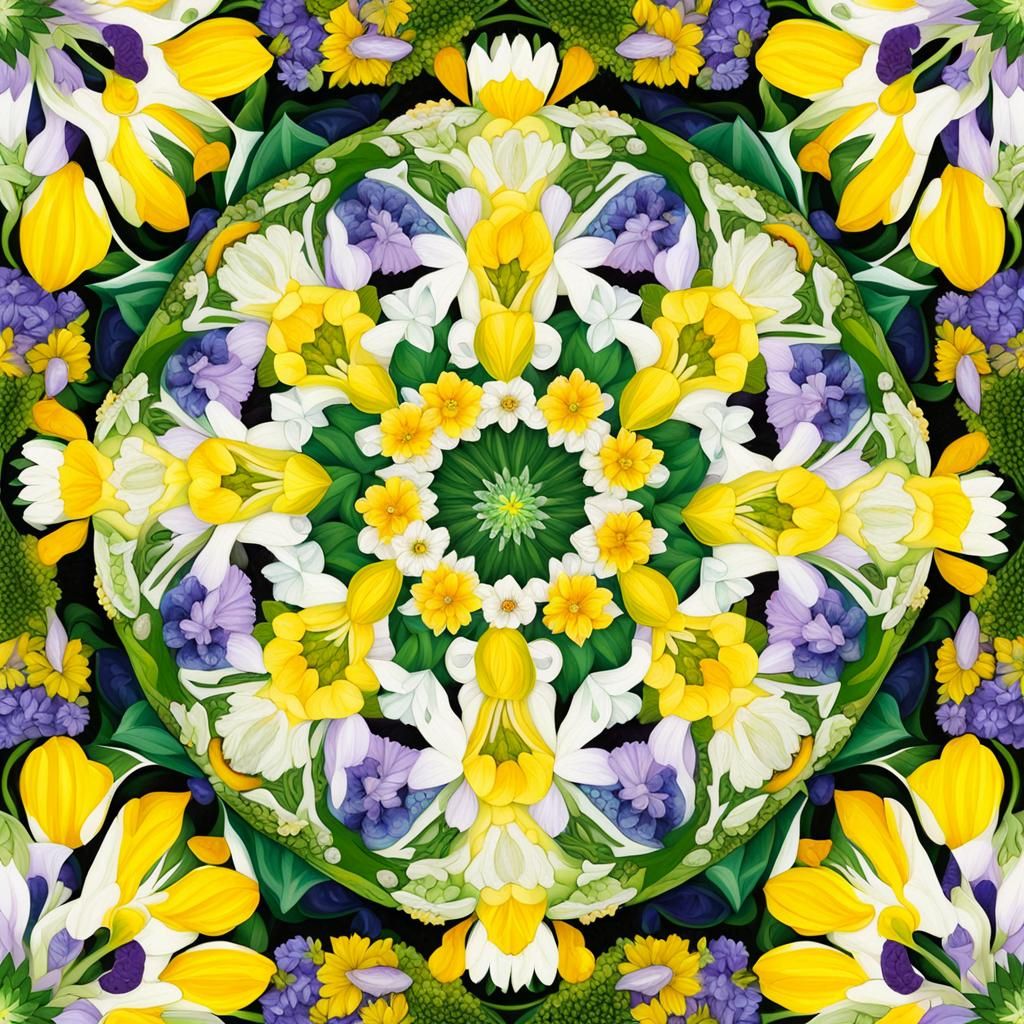 Spring Flowers Kaleidoscope Mandala Earth Art