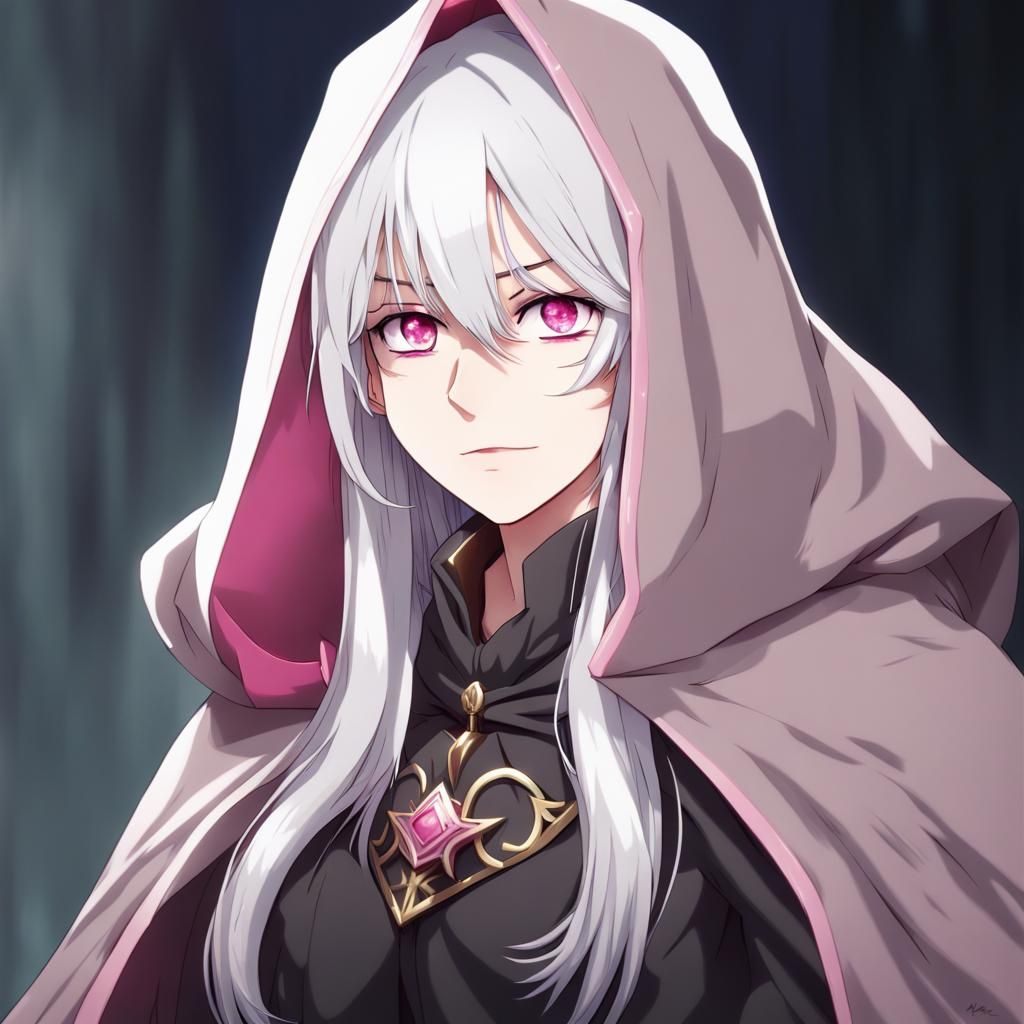 Anime Style Woman with White Hair and Cloak