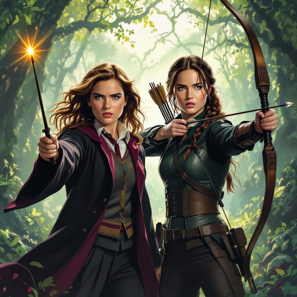 Hermione and Katniss Ready for Adventure in Enchanted Forest