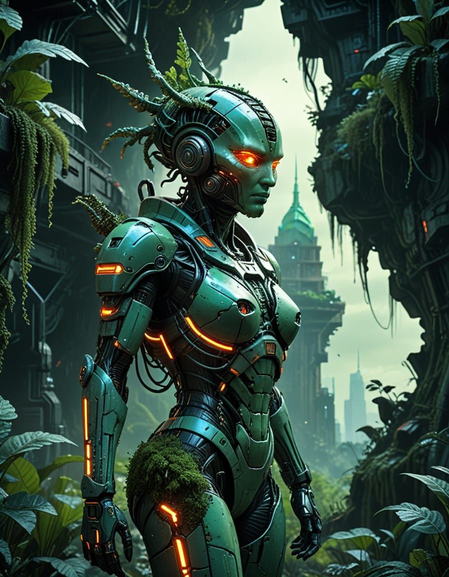 Cyberpunk Alien Explorers a Forgotten City in a Post-Apocaly...
