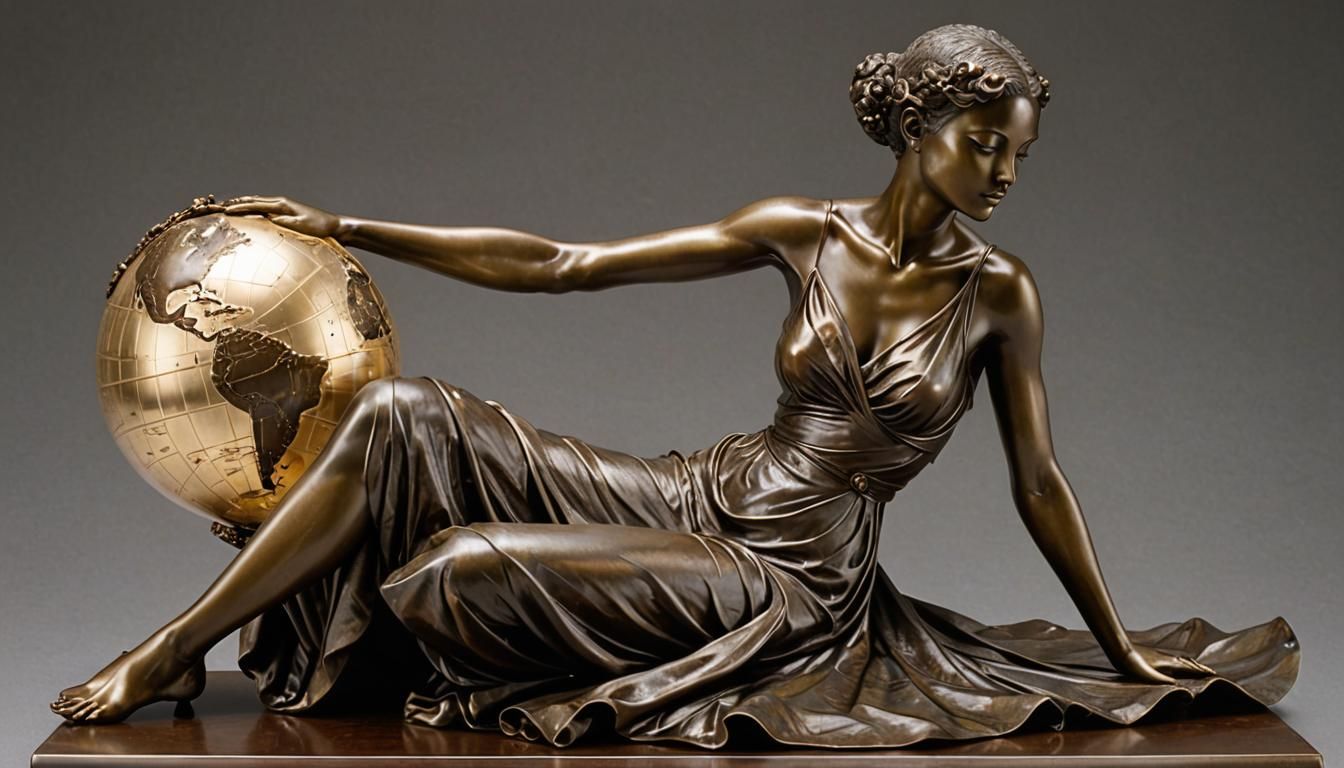 Elegant Bronze Sculpture of Woman with Crystal Globe