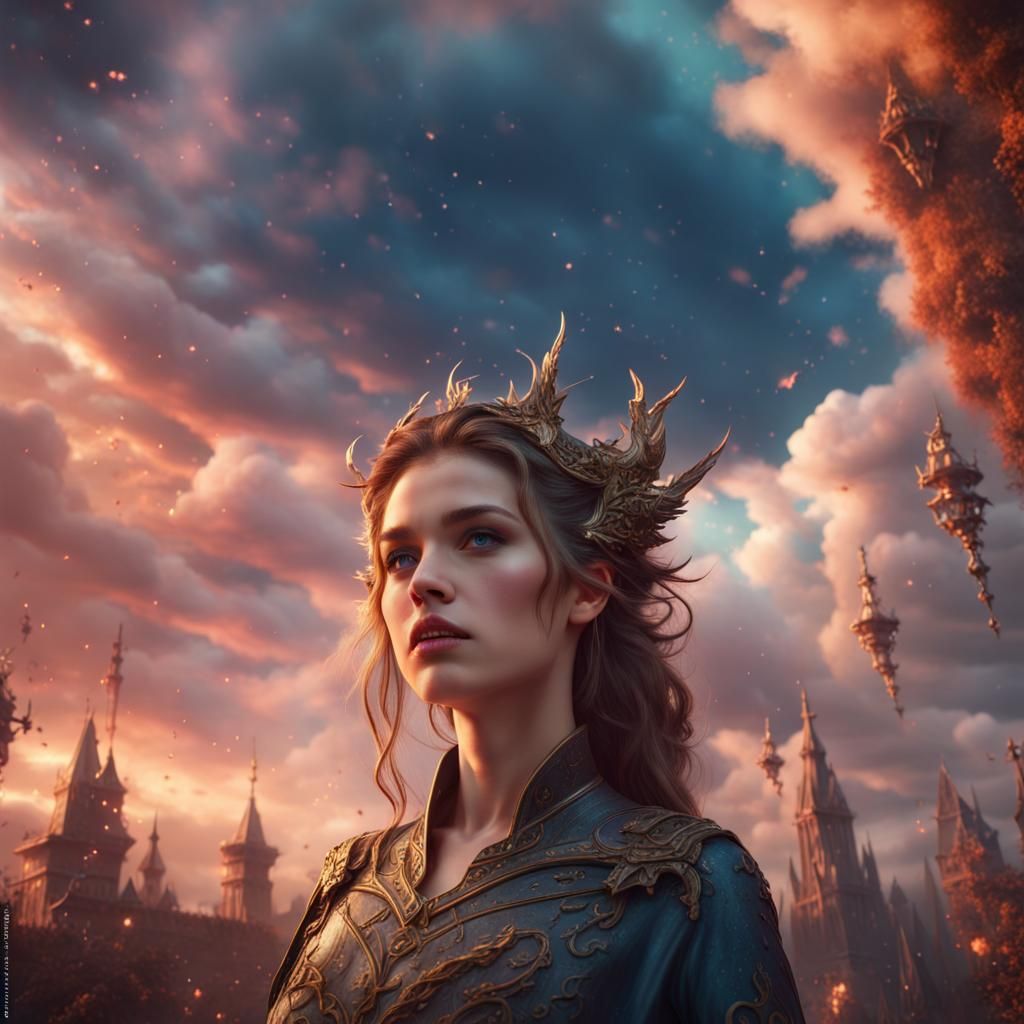 Fantasy Girl in Sky: Detailed Matte Painting