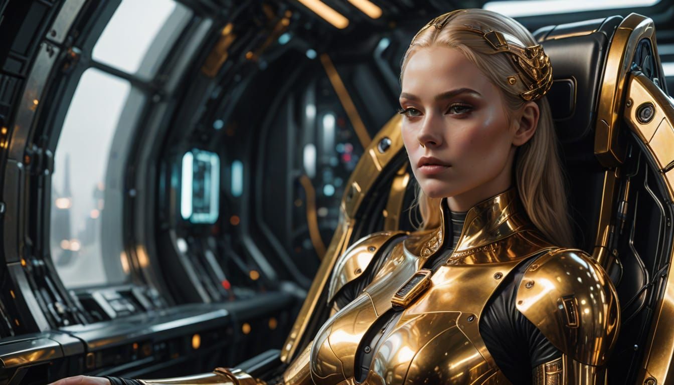 Futuristic Android Queen in Cyberpunk Throne