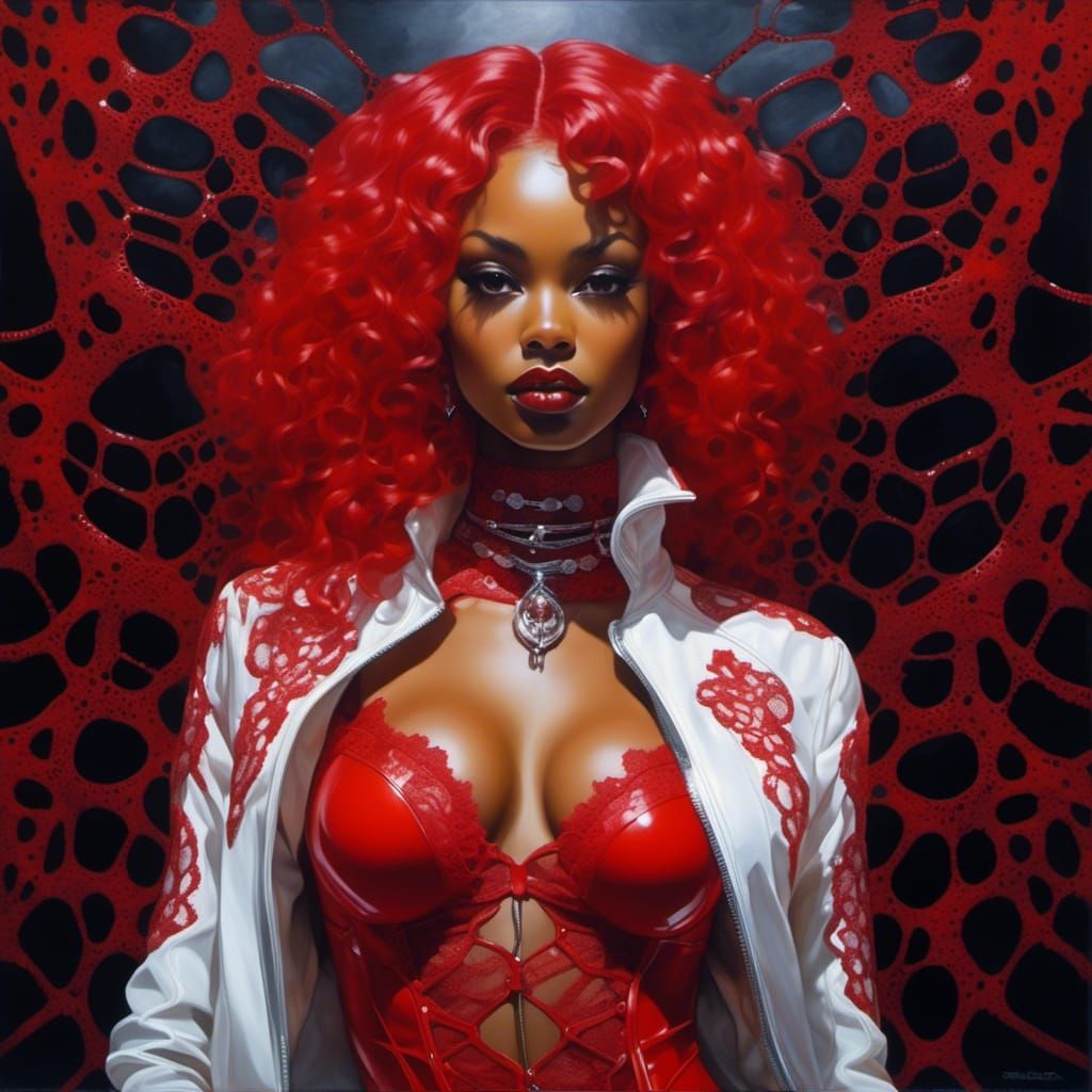 Hyperreal Oil Painting: Gothic Woman in Latex