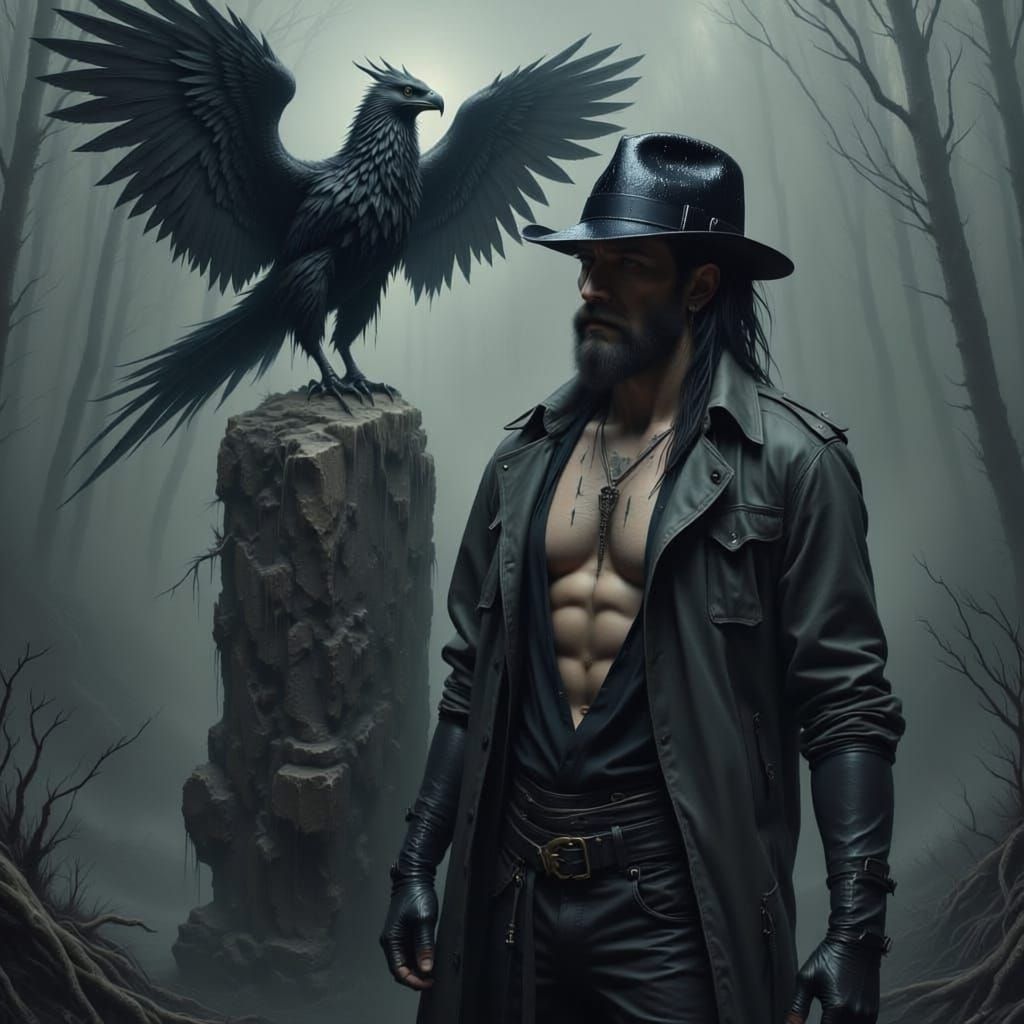 Dark Fantasy Griffin in Misty Swamp - Concept Art