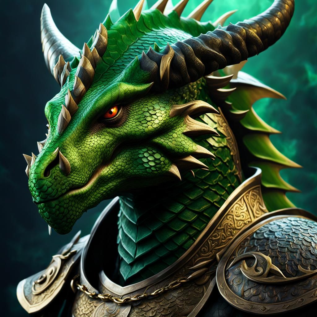 Dragonborn Portrait in Chainmail, Fantasy Concept Art