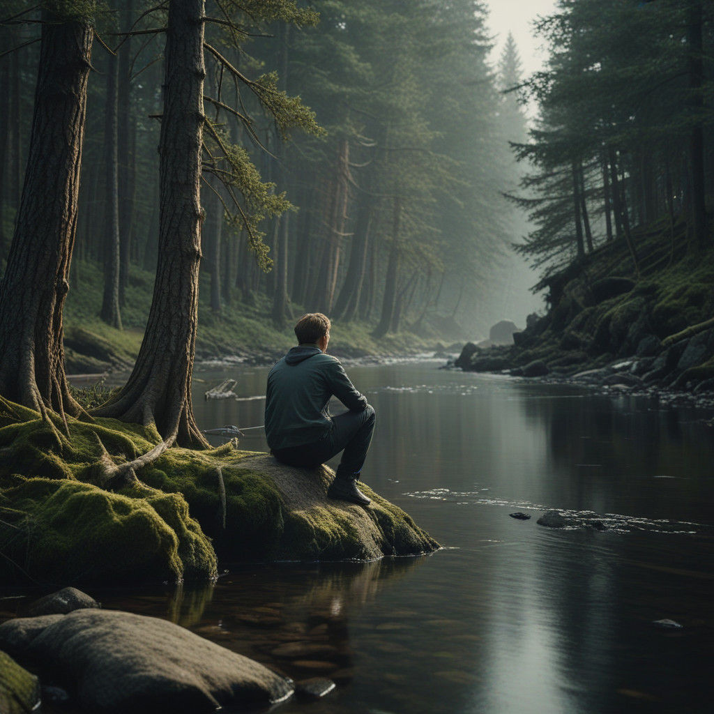Mysterious Nordic Riverbanks in Cinematic Lighting